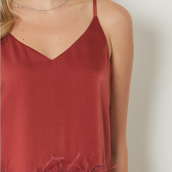 🍁🍁🍁ENTRO feathered Trimmed Spaghetti Strap in Rust🍁🍁🍁 - Picture 10 of 12